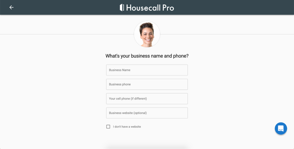 Enter your business name and phone number on Housecall Pro