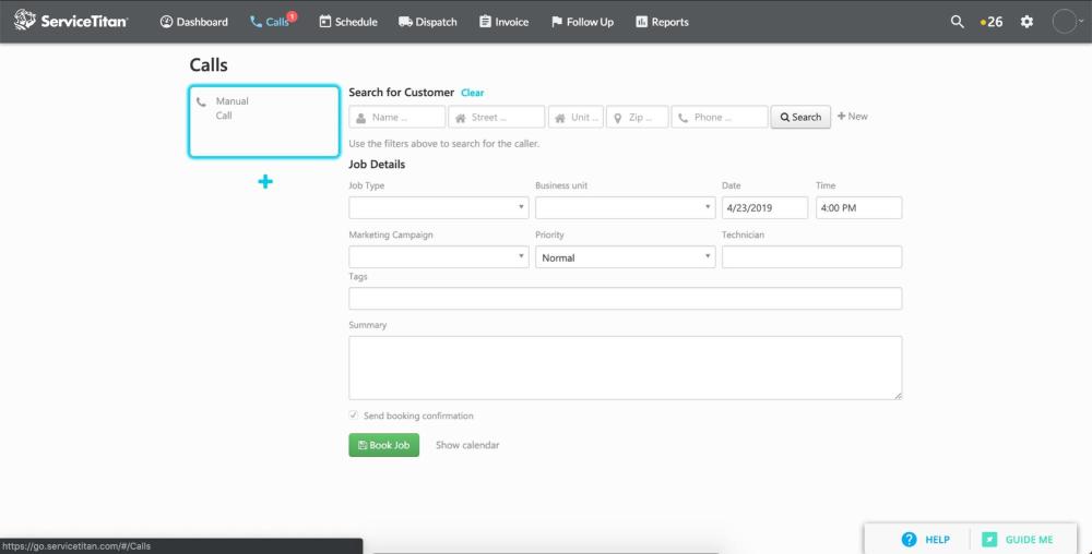 Calls feature on ServiceTitan