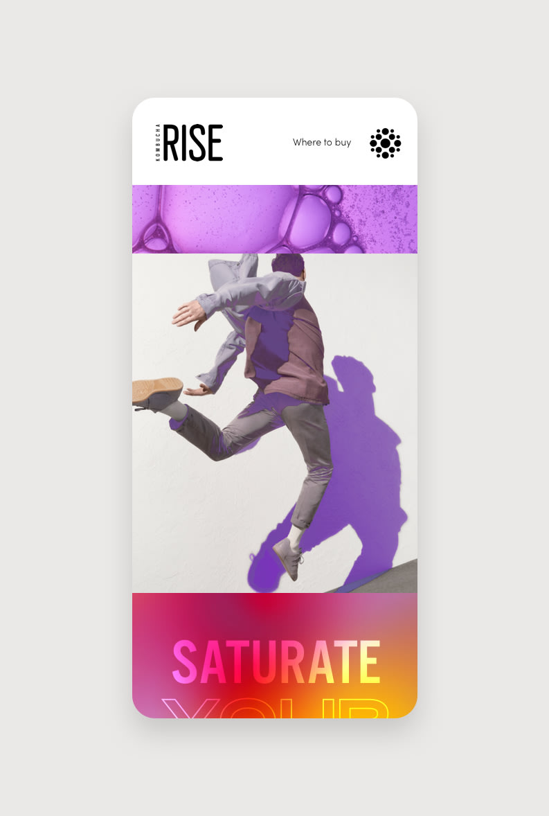Mobile Mockups for Rise Kombucha new flavours microsite