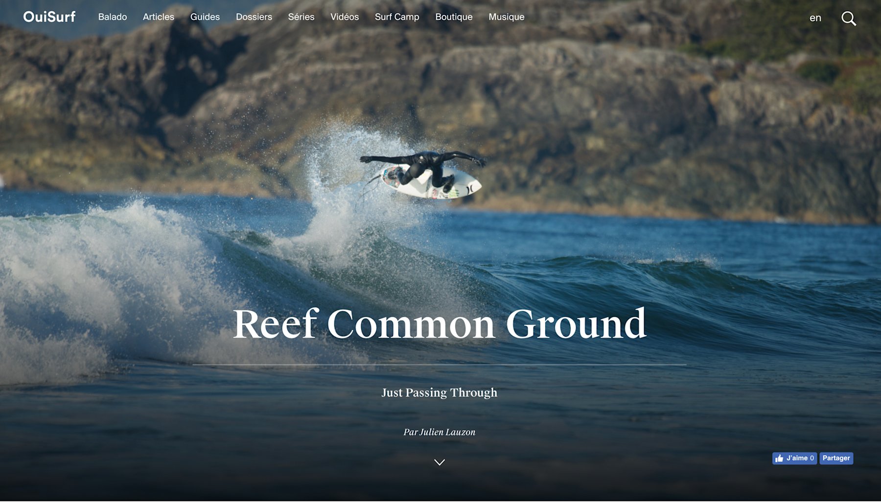 MILL3 mockups for OuiSurf longform section displaying surf air tricks in Reef Canada movie Common Ground