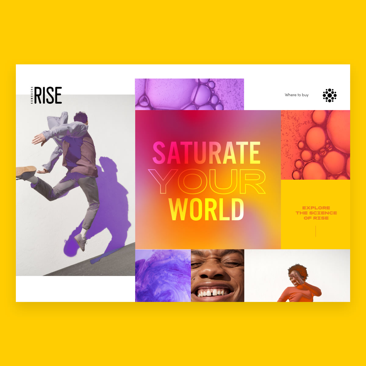 Desktop Mockups for Rise Kombucha new flavours micro-site