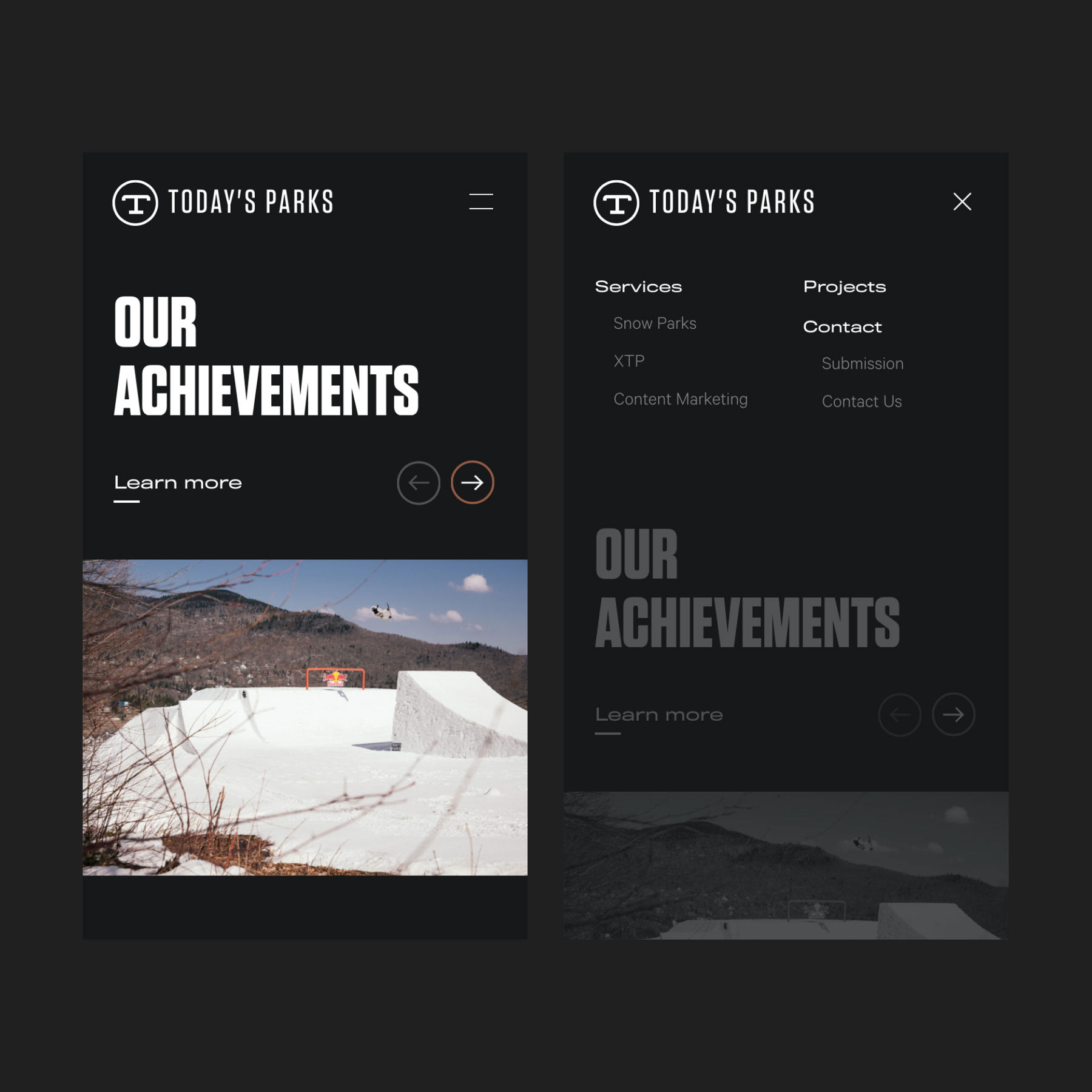 Mobile site UI / UX Today's Parks home page