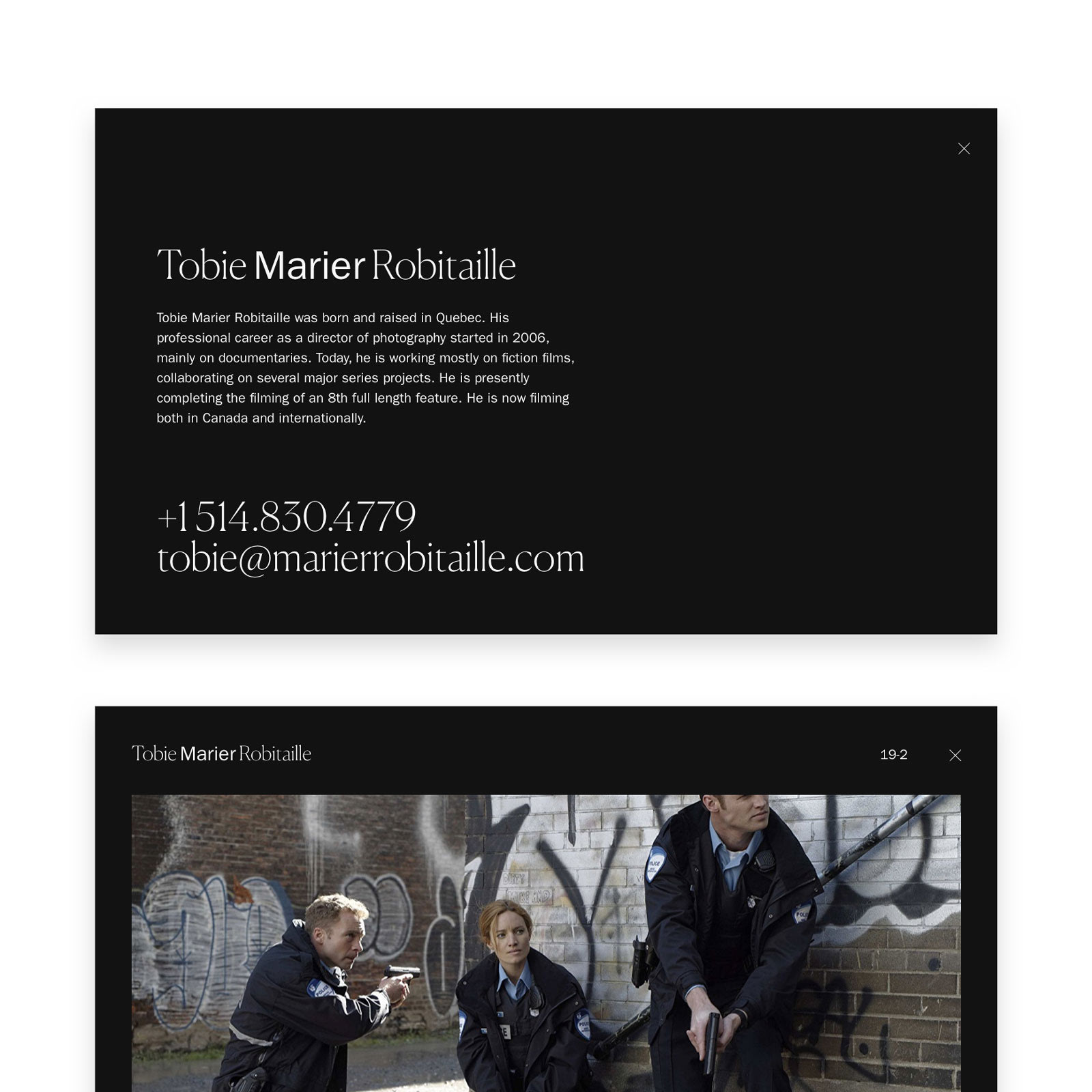 MILL3 homepage desktop mockup for tobie marier robitaille showcase website