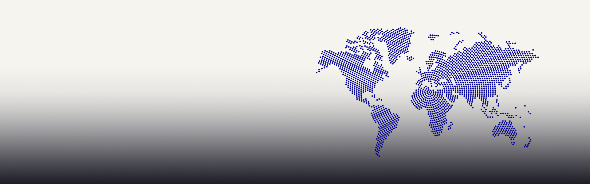A dotted world map illustration made of, showing continents with a circular dot pattern radiating from the centre.