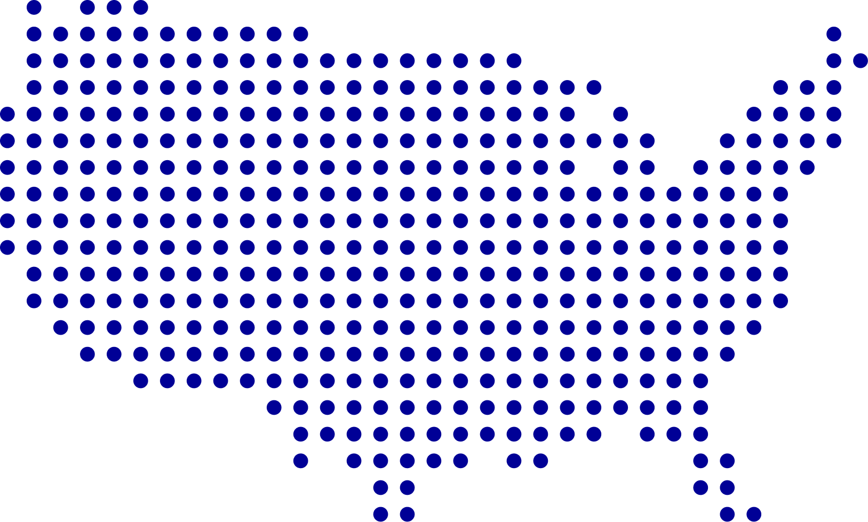 A dotted map of the United States