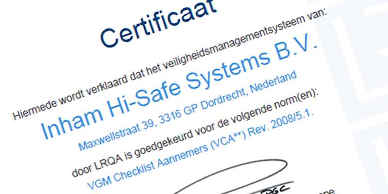 Hi-Safe behaalt transitie van VCA* naar VCA**