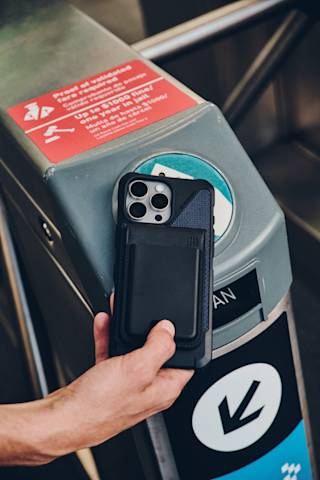 UAG Metropolis Vegan Leather MagSafe Wallet Wallets case in Black lifestyle view