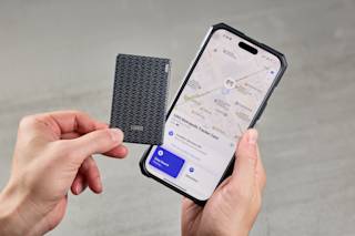 UAG Metropolis Tracker Card Tracker Card case in Black/Micro Hexagon lifestyle view