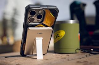 UAG SRGE Slim 5K Power Bank With Stand Portable Charger case in Titanium lifestyle view