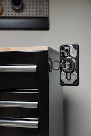 UAG Monarch Mag2 Dual Magnetic Ring Stand Magnetic Ring Stand case in Gunmetal lifestyle view