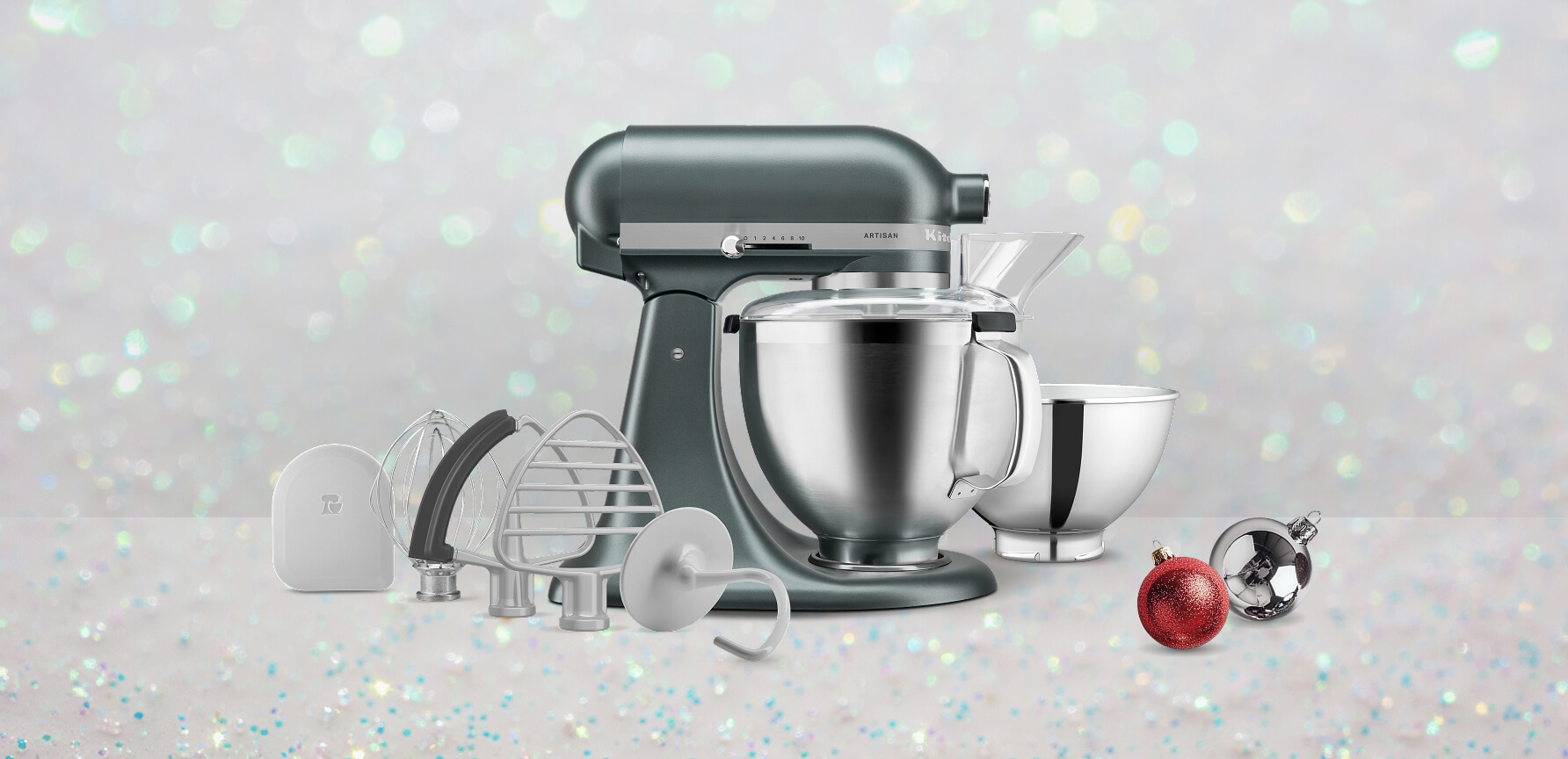 A KitchenAid® stand mixer and accessories