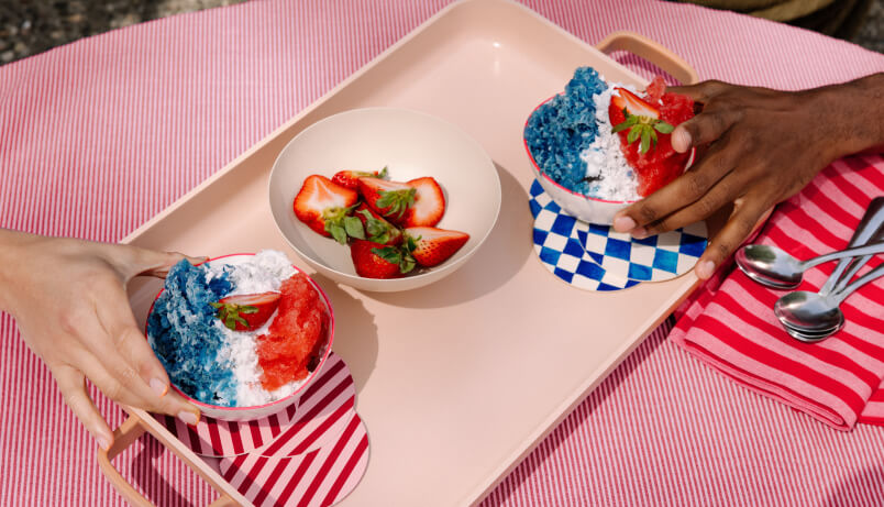People enjoying shaved ice together during summer
