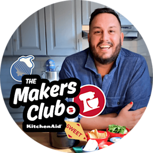 Dan Pelosi smiling in a kitchen with "The Makers Club" logo graphic overlaid