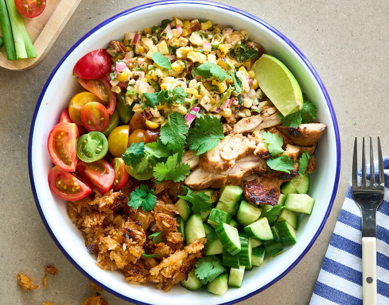 Elote crispy rice salad
