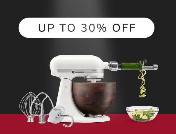 A KitchenAid® stand mixer and spiralizer attachment