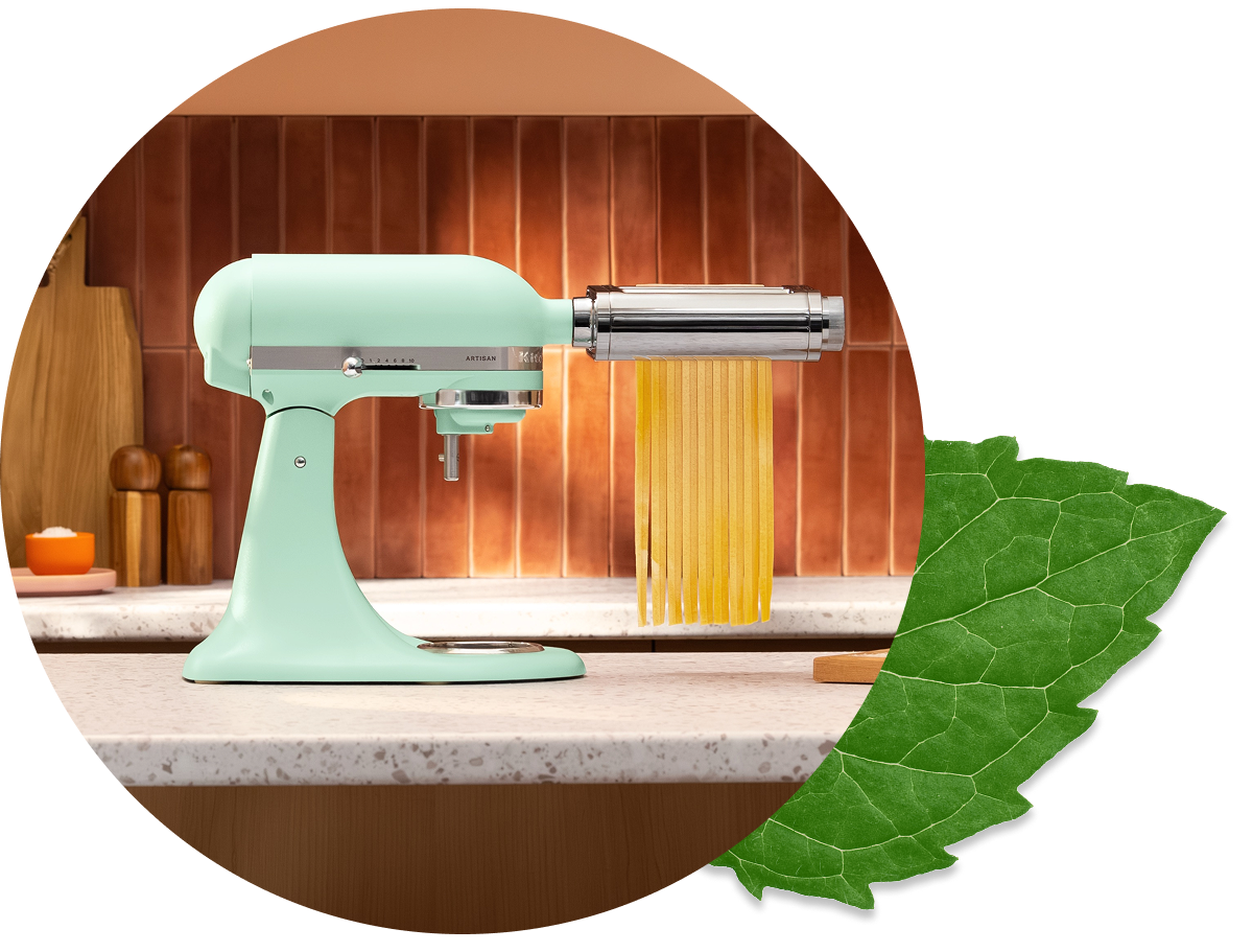 The pasta attachment on a Spearmint stand mixer.