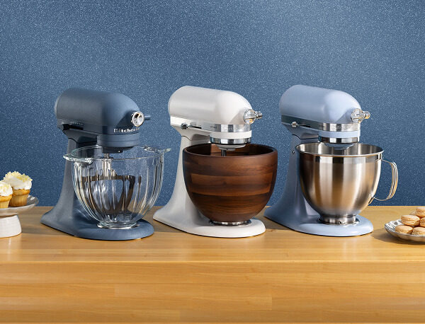 Blue-Gray, White and Light Blue KitchenAid® Tilt-Head Artisan Stand Mixers