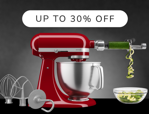 A KitchenAid® stand mixer and spiralizer attachment