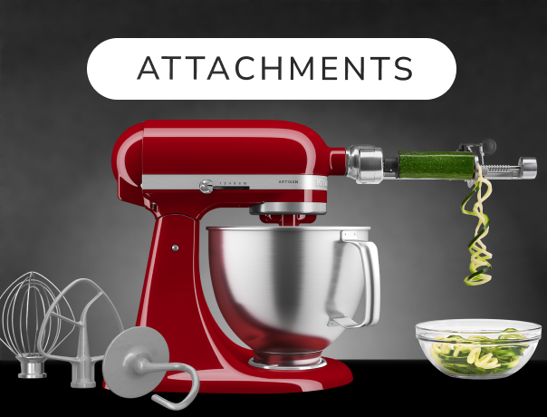 A KitchenAid® stand mixer and spiralizer attachment