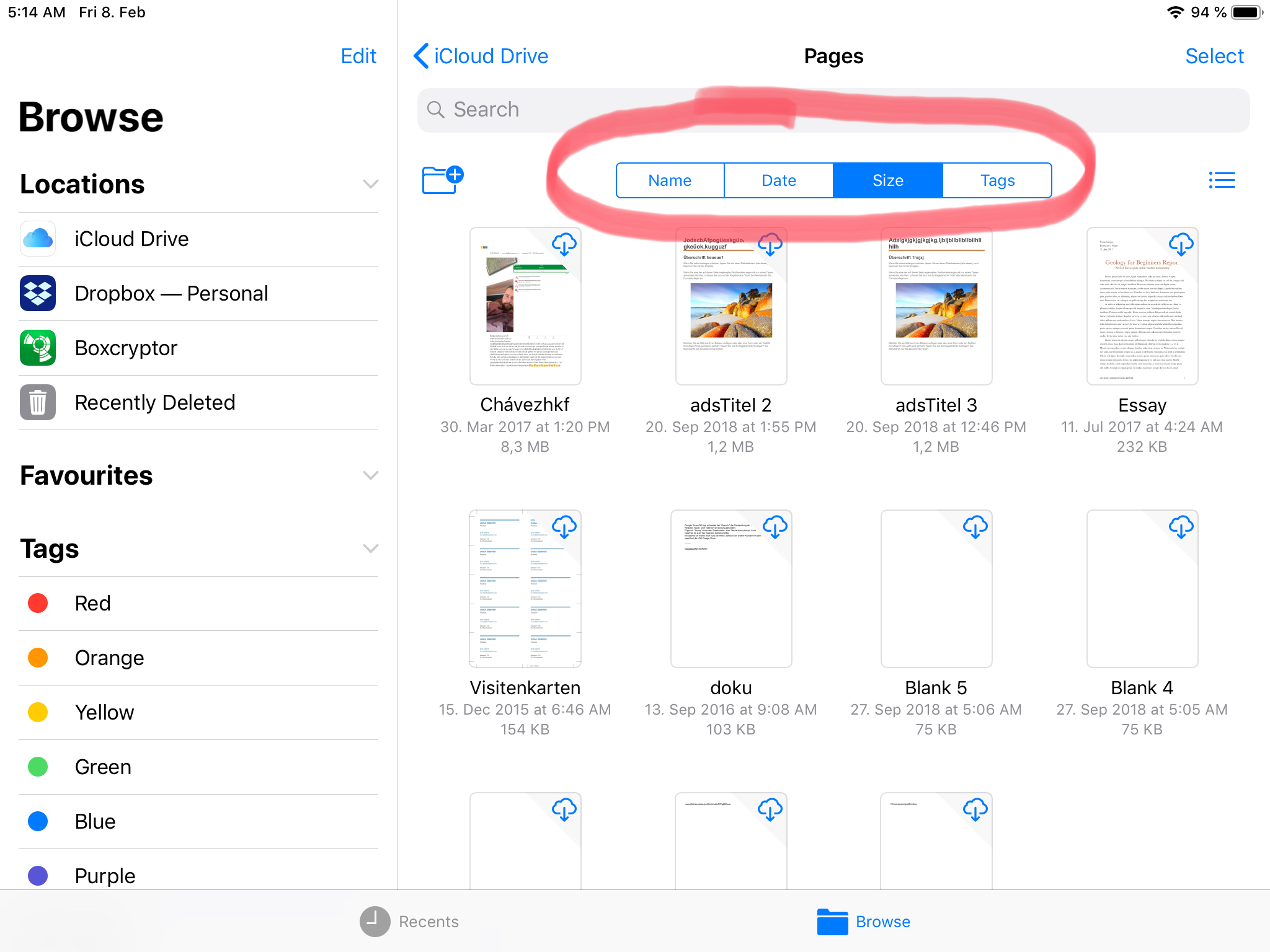 iOS Files app - sort files