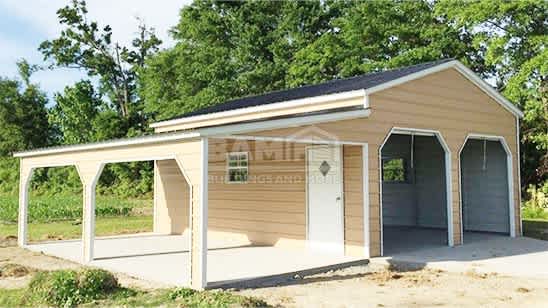 22x26x10 Vertical Roof Garage With Drop Down Lean-To