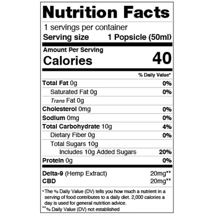 Delta-9 THC Freezer Pops Nutrition Facts