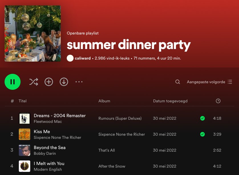 Summer dinner party playlist Spotify