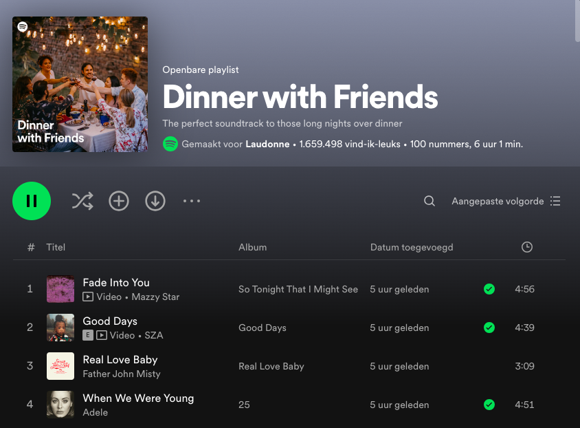 Dinner with friends playlist Spotify