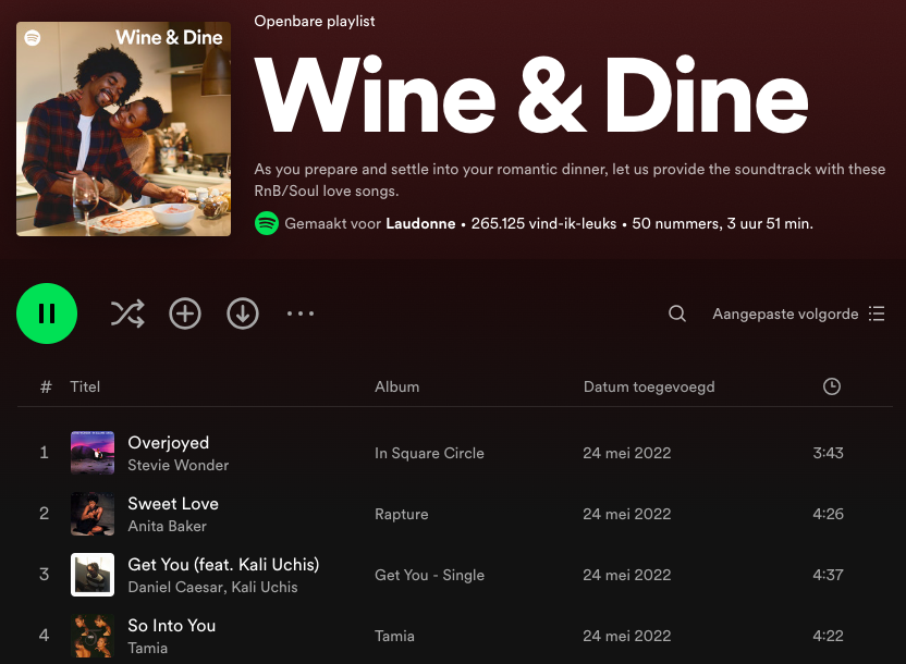 Wine & dine playlist Spotify