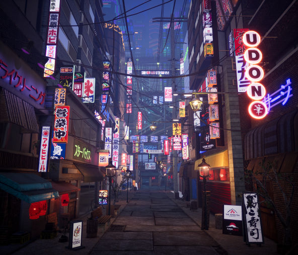 unity渲染的东京街景-灯光效果_3Dcat实时渲染云平台