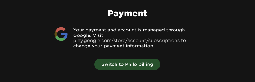 google to philo billing account