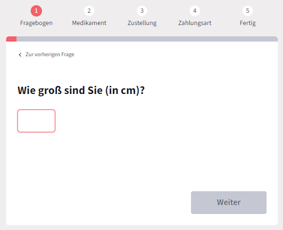Medizinischer Fragebogen Fernarzt Größenangaben.