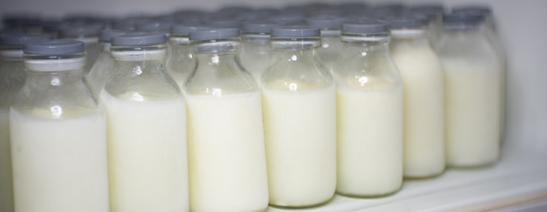 Muttermilch in Flaschen in einem Kühlschrank oder Gefrierfach. Muttermilchspenden werden eingefroren.
