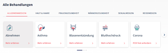 Übersicht verschiedener Behandlungen bei Fernarzt,