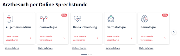 Screenshot der Facharztrichtung für die Online-Sprechstunde.