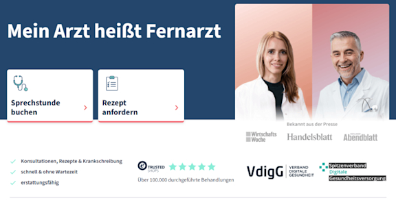 Screenshot von der Fernarzt Homepage.