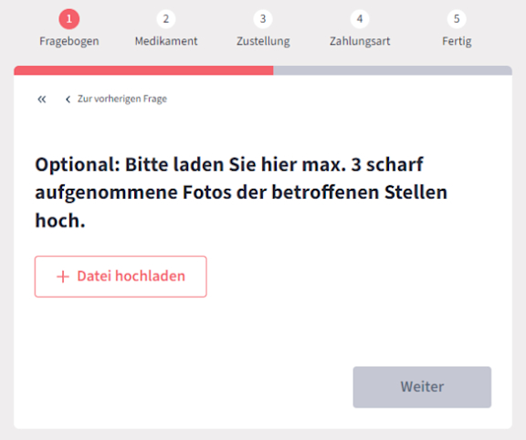 Datenupload medizinischer Fragebogen.