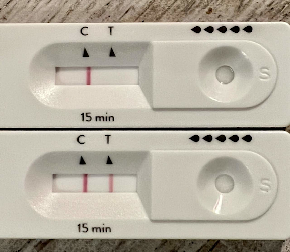 Gezeigt werden ein negativer und ein positiver Corona-Schnelltest im Vergleich.