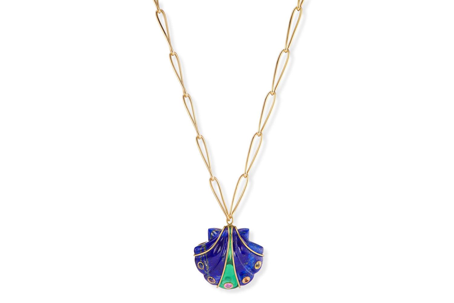 carved lapis and malachite shell pendant by brent neale sml