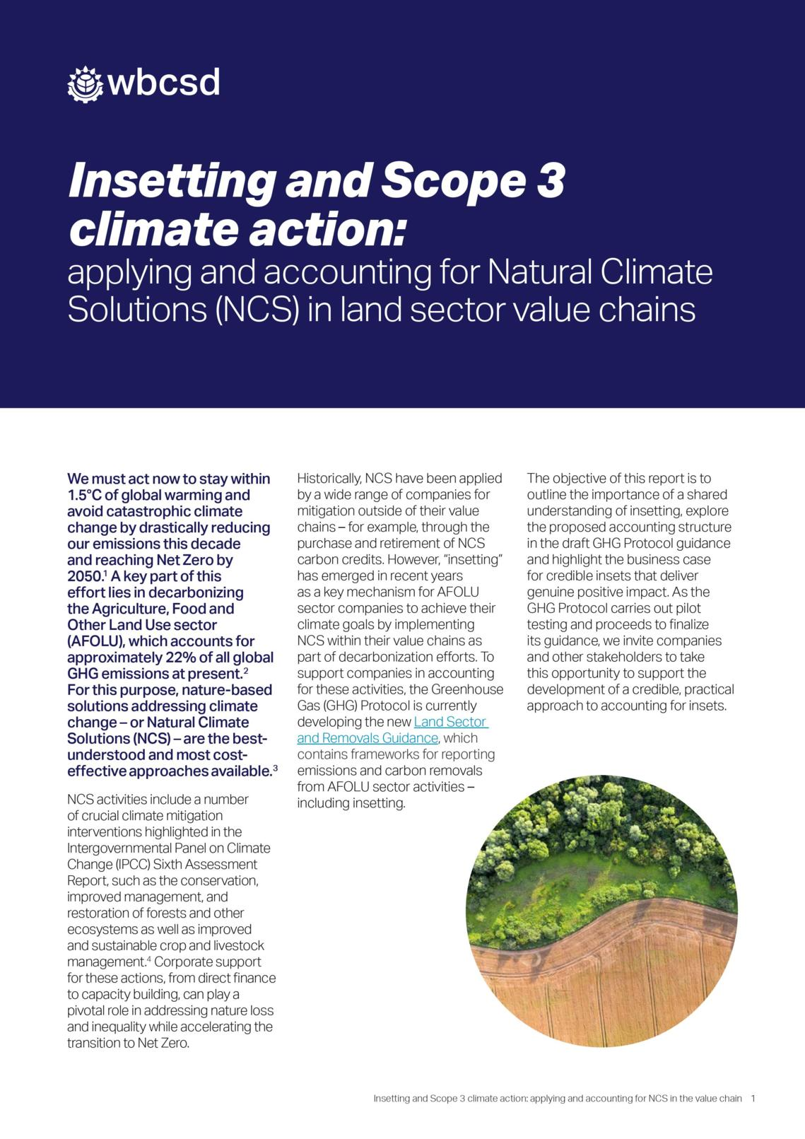 Insetting and Scope 3 climate action: applying and accounting for Natural Climate Solutions (NCS) in land sector value chains cover