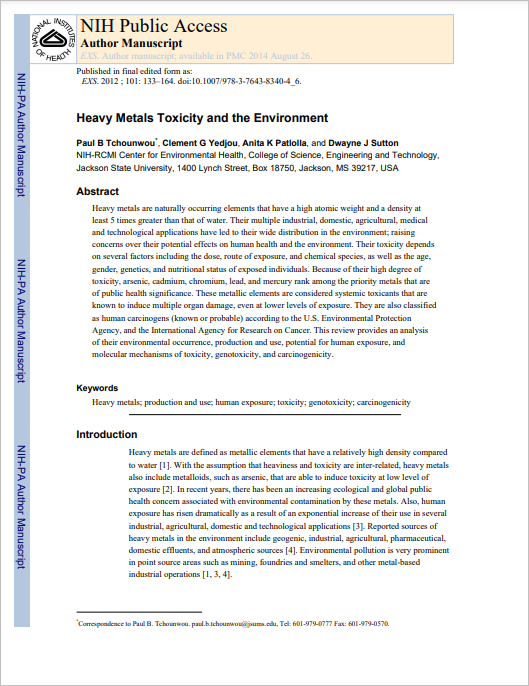 Heavy Metals Toxicity and the Environment cover