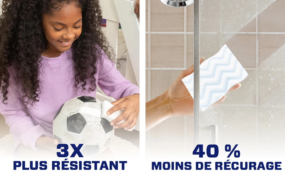 Effaceur magique Original M. Net nettoyant de la saleté sur une paroi vitrée de douche et sur un ballon