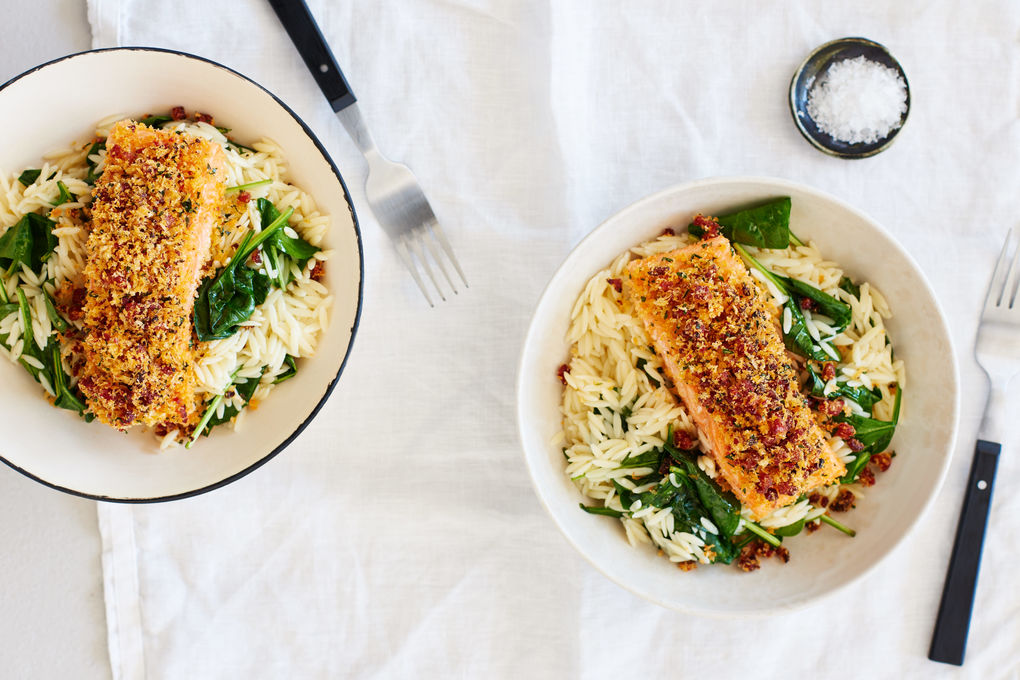 Oven-Roasted Salmon with Risoni and Chorizo Pangrattato