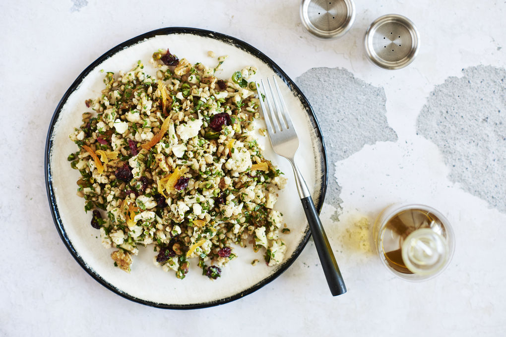 Mediterranean Cauliflower Salad with Barley and Nuts