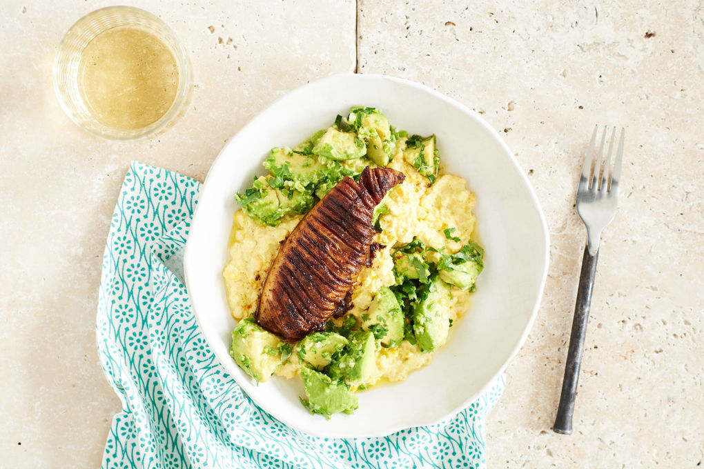 Squid and Sweetcorn Hummus with Avocado Salsa