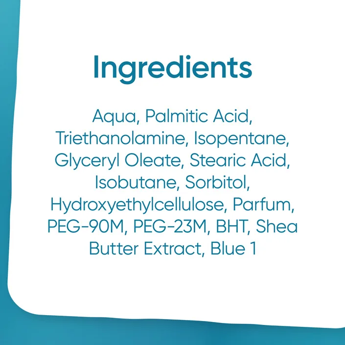 Gillette Venus Satin Care ingredients image with text stating product ingredients list