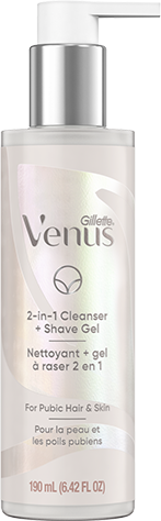 Bottle of Gillette Venus Pubic Hair & Skin 2-in-1 Cleanser & Shave Gel