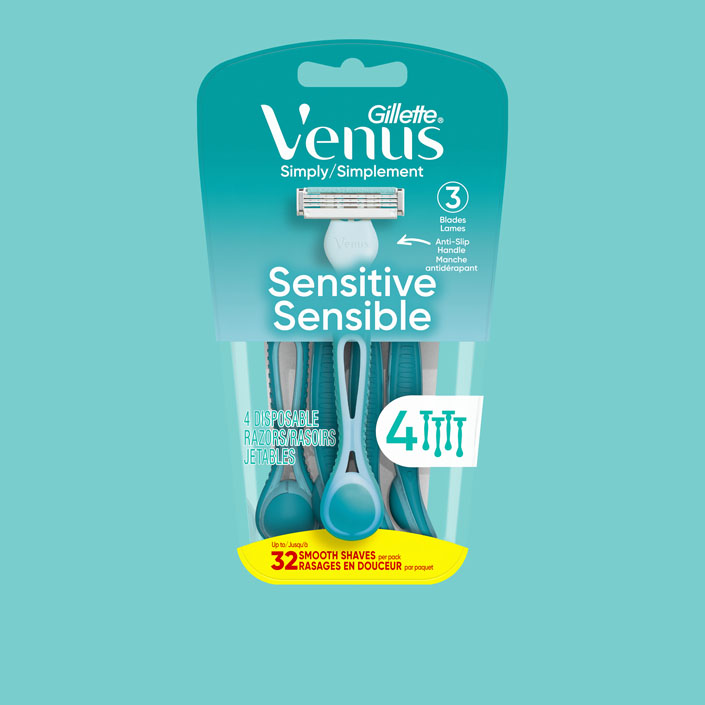 Rasoir jetable Simply 3 Sensitive de Gillette Venus, vue de face
