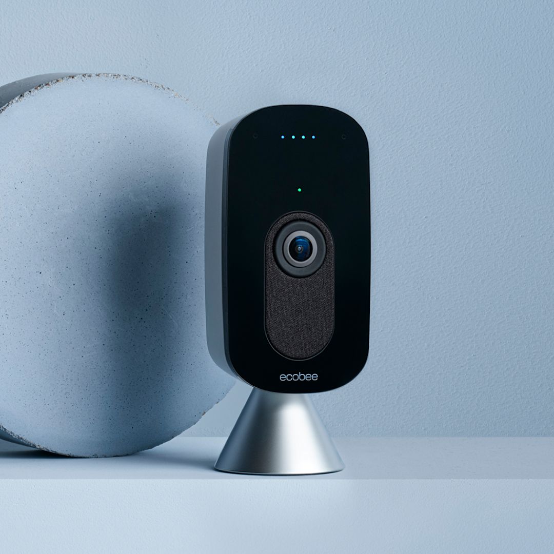 ecobee SmartCamera on a blue background.