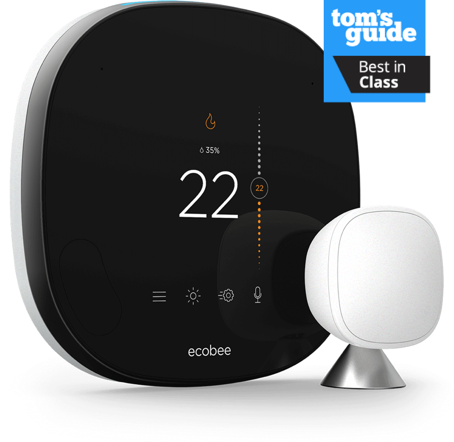 ecobee SmartThermostat Pro with voice control with Tom's Guide badge in top right corner
